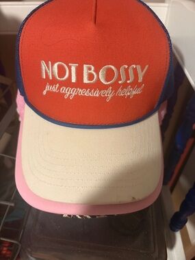 Not Bossy Trucker Hat - Red, Cream, Pink